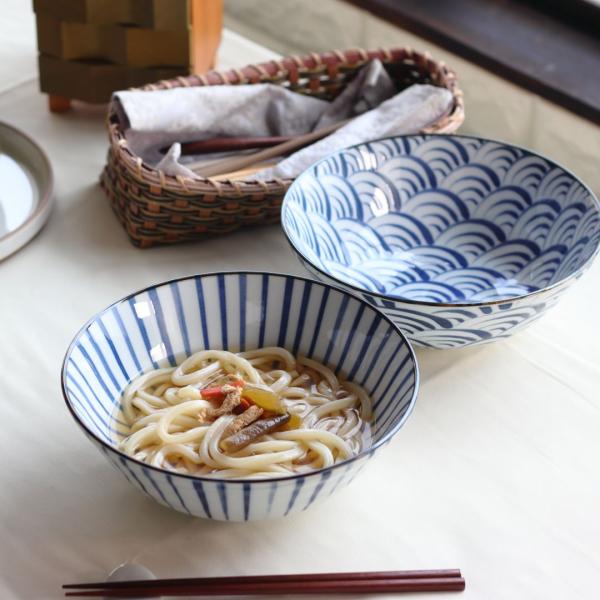 藍縄文 うどん鉢 21cm 日本製 美濃焼 6.8寸麺鉢 ラーメン そば