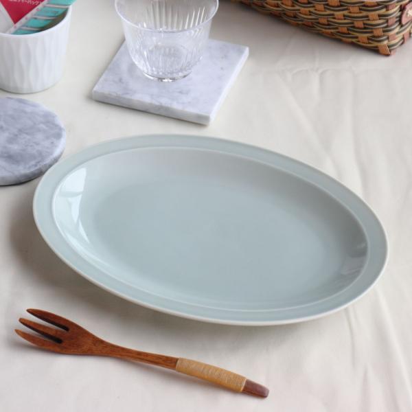 青磁の街中華オーバルプレート 26.5cm 日本製 美濃焼 だ円プレート