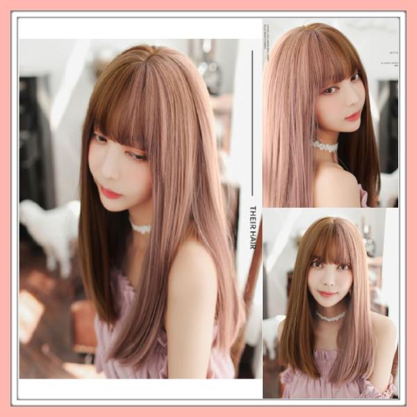 ウィッグ ロング ストレート ツートン ライトブラウン 自然 医療