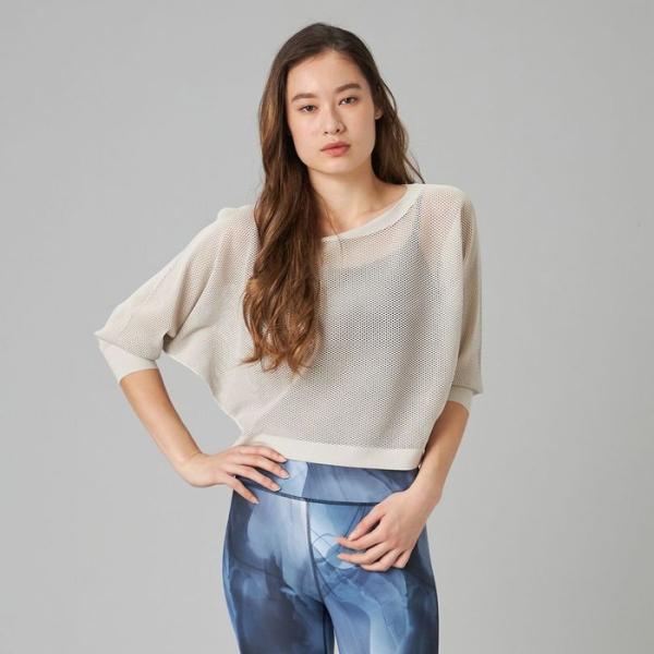 【ノーソイングニット】７分袖メッシュニットＴシャツ