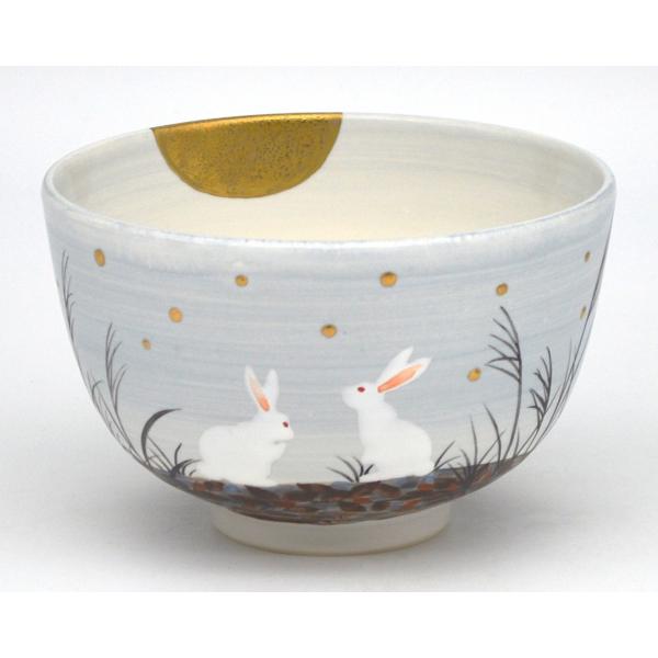 【茶道具/抹茶茶碗/matcha teabowl】茶碗　白釉　夕べ兎　山岡善高作（桐箱）