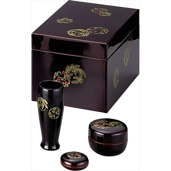 利休茶箱 溜真塗 花丸 宗悦作（化粧箱）（茶箱・棗・香合・茶筅筒