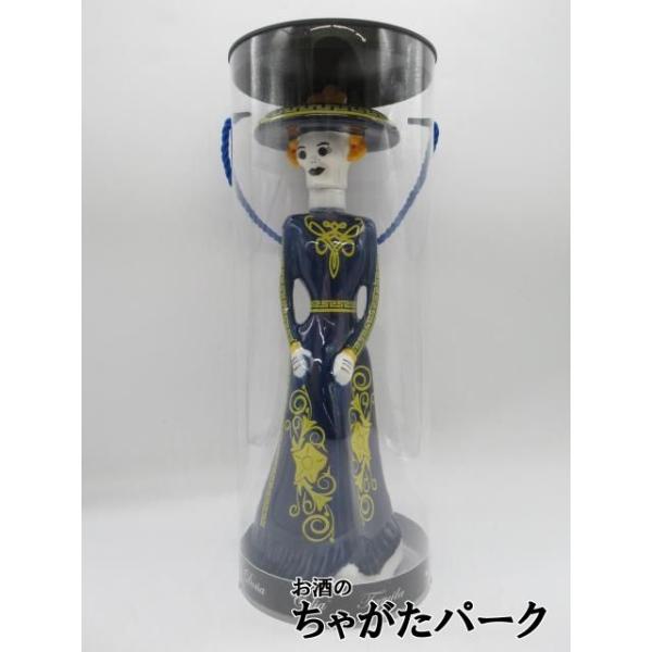 ドーニャ セリア レポサド (ブルー) 装飾ガイコツ陶器ボトル 40度