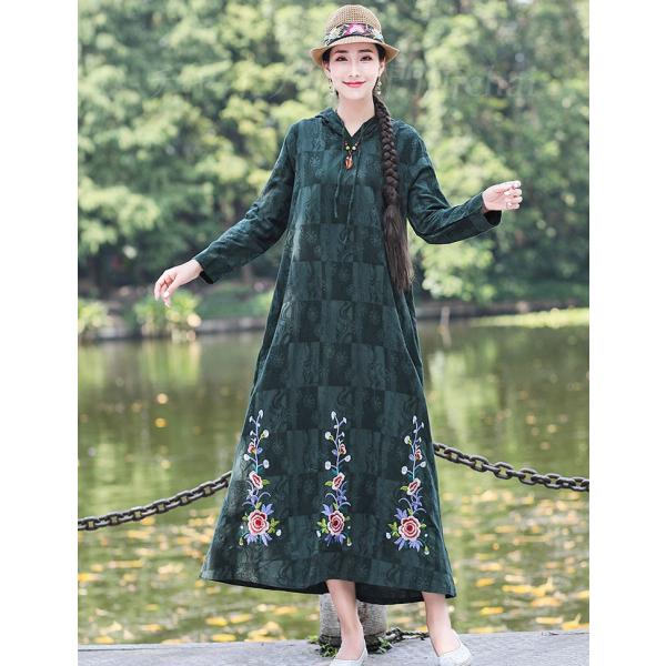 チャイナドレス 刺繍 フード付 ワンピース ロング 長袖 チャイナ服 普段着 中国風 Zl161 Chaiはポイント最大3倍 Buyee Servis Zakupok Tretim Licom Buyee Pokupajte Iz Yaponii