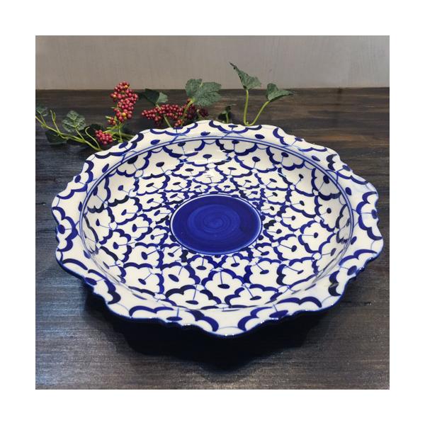 【花型ギザギザ皿 23cm】 花型　お皿 青白食器 盛り皿 陶器　深皿 タイ料理 アジアン料理 タイ雑貨