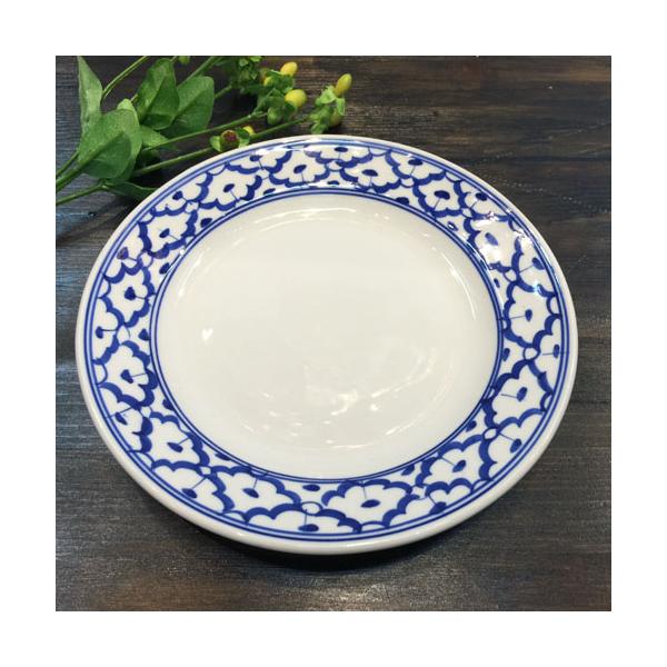 【平皿21cm】 丸皿　お皿 青白食器 盛り皿 陶器　小皿 タイ料理 アジアン料理 タイ雑貨