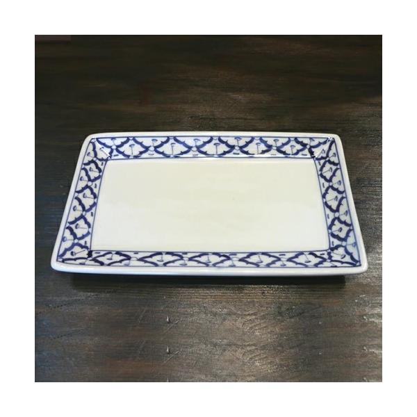 【長方形型（大）お皿 24cm】 長方形皿　お皿 青白食器 盛り皿 陶器　小皿 タイ料理 アジアン料理 タイ雑貨