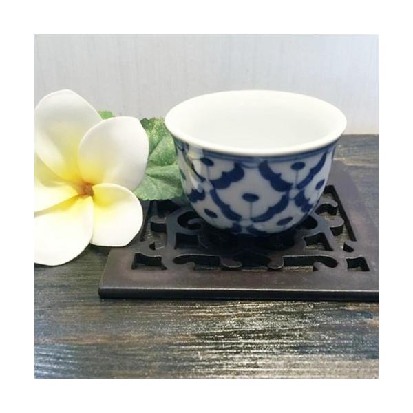 【湯のみ　（小）】　湯呑 青白食器 　 陶器　深皿 タイ料理 アジアン料理 タイ雑貨
