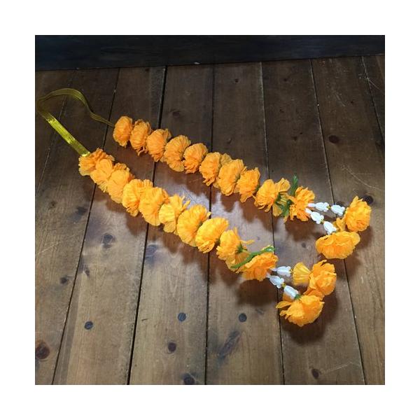 【マーライ・2連 ・オレンジ】 タイの花飾り 長さ約40cm(片側半分) 造花で長く使用可 タイ雑貨