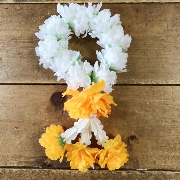 マーライ輪 【白&イエロー】（直径8cm）5色展開 タイの花飾り 長さ約17cm 造花で長く使用可 タイ雑貨