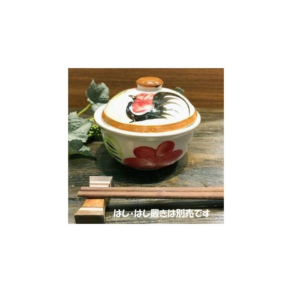 【 にわとり食器 蓋付きお椀/赤花 11cm】蓋付き　どんぶり にわとり陶器 にわとり食器 にわとり柄 タイ料理 アジアン料理 タイ雑貨
