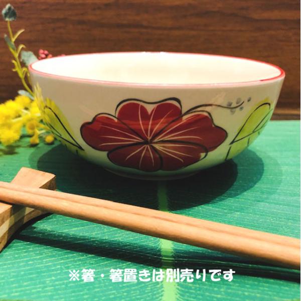 【にわとり食器 　小どんぶり 14cm/ハイビスカス柄　赤】 小鉢 ・小どんぶり にわとり陶器 にわとり食器 にわとり柄 タイ料理 アジアン料理 タイ雑貨
