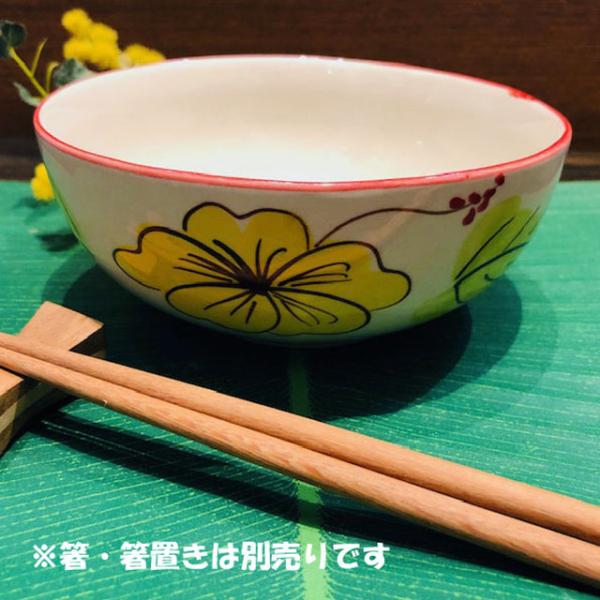 【にわとり食器 　小どんぶり 14cm/ハイビスカス柄　黄】 小鉢 ・小どんぶり にわとり陶器 にわとり食器 にわとり柄 タイ料理 アジアン料理 タイ雑貨