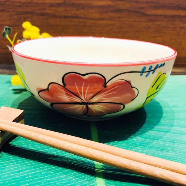【にわとり食器 　小どんぶり 14cm/ハイビスカス柄　ピンク】 小鉢 ・小どんぶり にわとり陶器 にわとり食器 にわとり柄 タイ料理 アジアン料理 タイ雑貨
