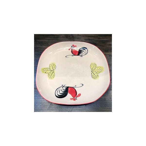 【にわとり食器 角平皿( 大）22cm】平皿 にわとり陶器 にわとり食器 にわとり柄 タイ料理 アジアン料理 タイ雑貨