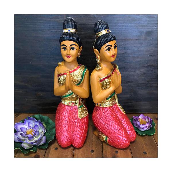 サワディー人形】 【座り姿 38cm】】 タイの置物 木製 ハンドメイド