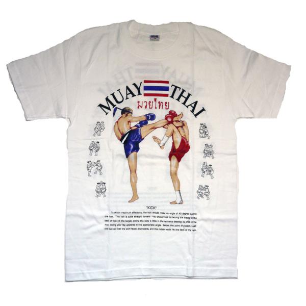 【送料無料】【Tシャツ　ムエタイ　白　サイズ　M　（036）】ユニセックス　ムエタイ　大き目　ゆったり　アジアン　ファッション