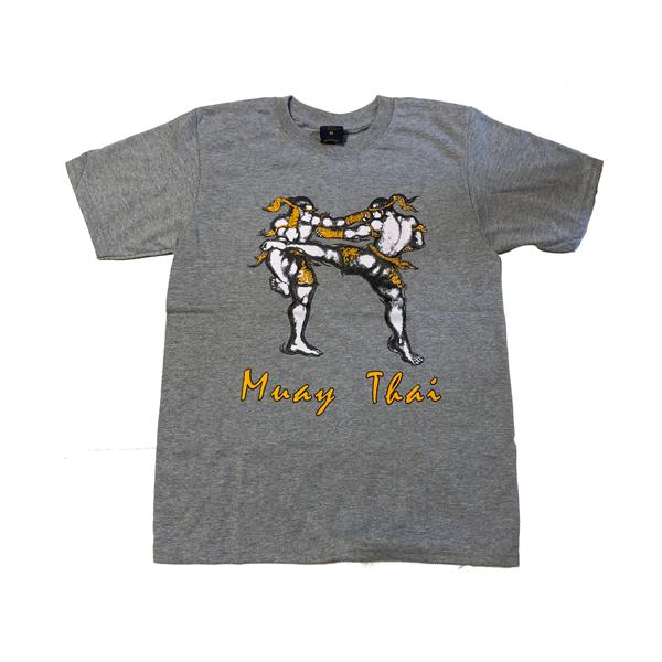 【Tシャツ（襟ノーマルタイプ）ムエタイD　グレー　サイズ　M・L　】ユニセックス　シンハービール　大き目　ゆったり　アジアン　ファッション