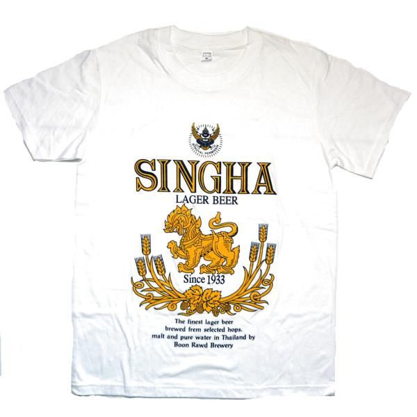 【送料無料】【Tシャツ　シンハービール　白　M　34】　ユニセックス　タイビール　大き目　ゆったり　アジアン　ファッション