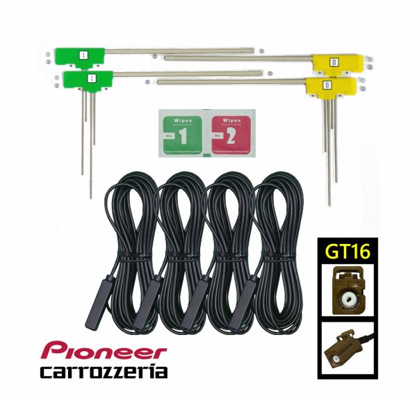 ●カーナビ載せ替え用アンテナキット●4×4デジタルTVフィルムアンテナコードセット●カロッツェリア carrozzeria パイオニア Pioneer【キット内容】・Ｌ型フィルム　×4（左右各２枚）・GT16アンテナコード　×4本・クリップ...