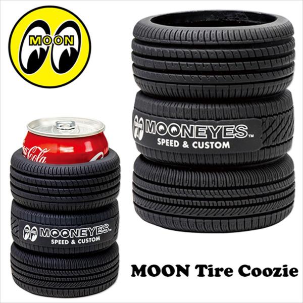 ムーンアイズの缶ホルダー♪3本の積み重なったタイヤにドリンク カンを入れたら、あっという間に MOON タイヤ クージー!!MOONアイシェイプロゴに、MOONEYES SPEED &amp; CUSTOM　が真ん中のタイヤにプリントされ、...