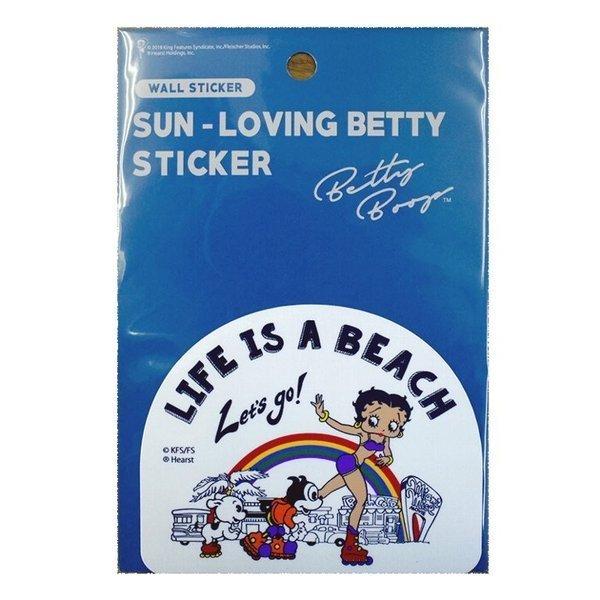 アメリカを代表する人気キャラクター”Betty Boop"。 海が大好きな女の子をイメージしたSUN-LOVING BETTY ステッカー　サイズ　約　W95xH78mm