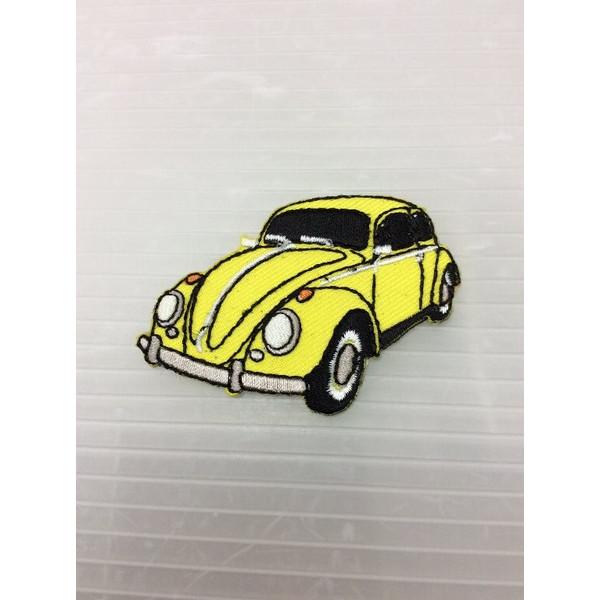 小型刺繍ワッペン(ED)　（V.W.ビートル＜黄＞）フォルクスワーゲンビートル アイロンワッペン　刺繍、エンブレム、大人気、オシャレ アップリケ