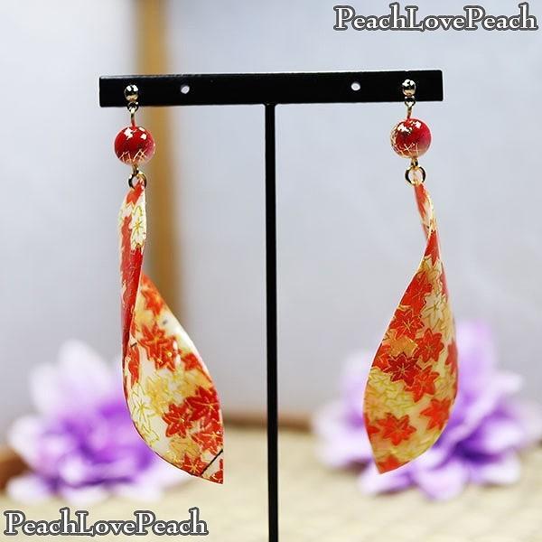 大きな和紙葉のゆらゆら耳飾り ピアス Peachlovepeach Handmade ハンドメイド 手作り 着物 浴衣 和装小物 和柄 和風 Chan Fare 通販 Yahoo ショッピング
