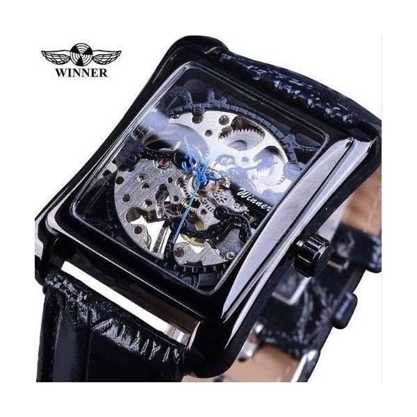 オンライン限定商品 腕時計メンズトップブランド高級機械式レトロカジュアルスケルトンt Winnerブラッ メンズ時計