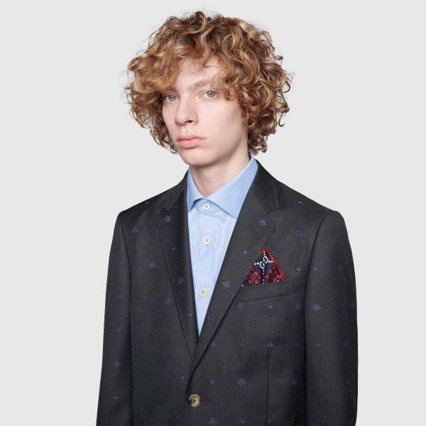 グッチ GUCCI スカーフ ポケットチーフ ネイビー レッド ホワイト GG