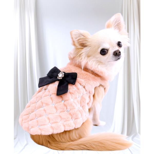 初入荷 冬 犬 服 ビジューリボン付フェイクファーコート メール便OK