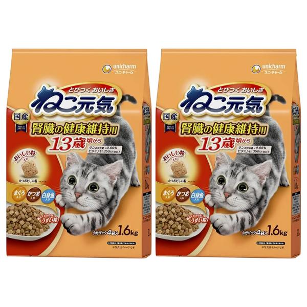 キャットフード　ねこ元気　１３歳以上かつお入り　１．６ｋｇ×２袋　超高齢猫用