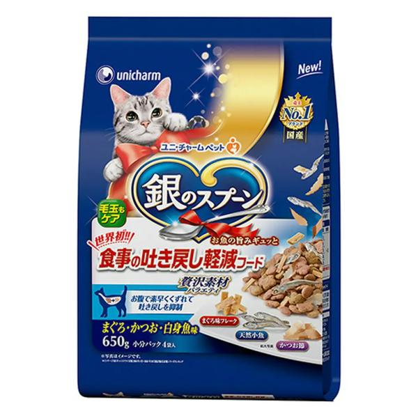 他サイト： キャットフード　銀のスプーン　贅沢素材バラエティ　食事の吐き戻し軽減フード　まぐろ・かつお・白身魚味　６５０ｇの商品画像