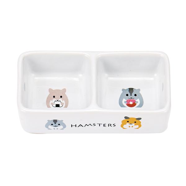 メーカー：マルカン _animal　マルカン　ハムちゃんのダブル食器　4906456569381　20191021　ｋｓｚｋ　小動物　鳥　ハムスター　エサ皿　食器　フード　おやつ　用品　皿　餌やり　餌入れ　水入れ　水飲み　セパレート　仕切り...