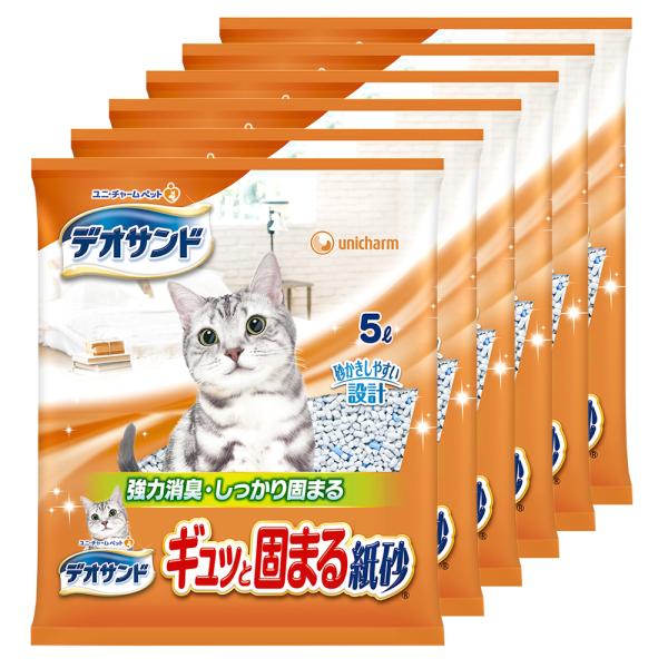 他サイト： ユニ・チャーム　デオサンド　ギュッと固まる紙砂　猫砂　５Ｌ×６袋　お一人様１点限りの商品画像