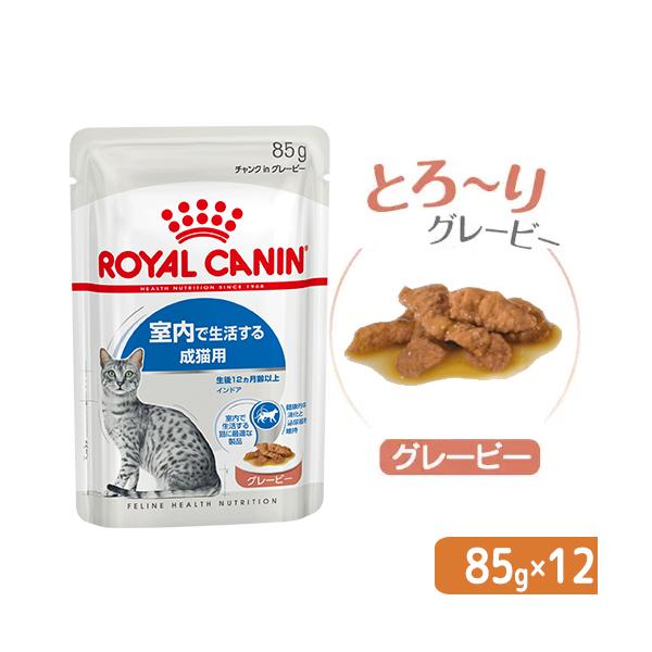 ロイヤルカナン　ＦＨＮ−ＷＥＴ　室内で生活する成猫用　インドア　グレービー　８５ｇ×１ボール（１２袋）　室内猫　ウェット