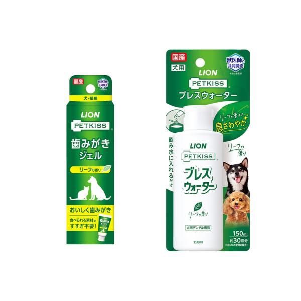 他サイト： ライオン　ＰＥＴＫＩＳＳ　ブレスウォーター　リーフの香り　１５０ｍｌ＋歯みがきジェル　リーフの香り　４０ｇの商品画像