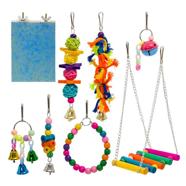 メーカー：fuu ｆｕｕ　鳥の吊りおもちゃ８点セット　ステップ＆カラフルぶらんこ　色おまかせ　4573298441115　20210804　ＧＢＮＭ　y21m08　鳥　鳥用品　小鳥　おもちゃ　玩具　ステップ　ブランコ　鈴　吊り下げ式　固定式...