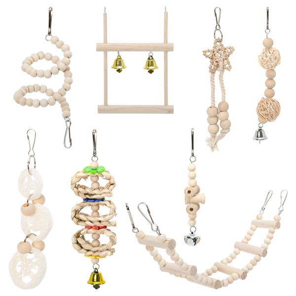 メーカー：fuu ｆｕｕ　鳥の吊りおもちゃ８点セット　ナチュラルぶらんこ＆吊りおもちゃ　4573298441108　20210805　ｙ21ｍ08　mikari　鳥　小鳥　鳥用品　吊りオモチャ　おもちゃ　吊り下げ　ぶらんこ　木製　ウッド　セ...