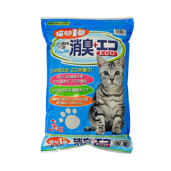 _dog　_neko　_animal　猫砂１番　消臭＋エコ　３ｋｇ　４袋入り　4981148212363　猫　ネコ　猫用品　cat　猫砂　細かい　細粒　補強材　固まる　イヌ　犬　犬用品　dog　ハムスター　ウサギ　トイレ砂　ねこ砂　ベントナ...