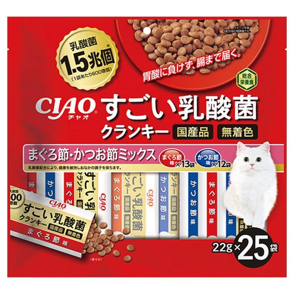 他サイト： キャットフード　いなば　ＣＩＡＯ　すごい乳酸菌クランキー　まぐろ節・かつお節ミックス　２５袋入り　２２ｇ×２５袋の商品画像