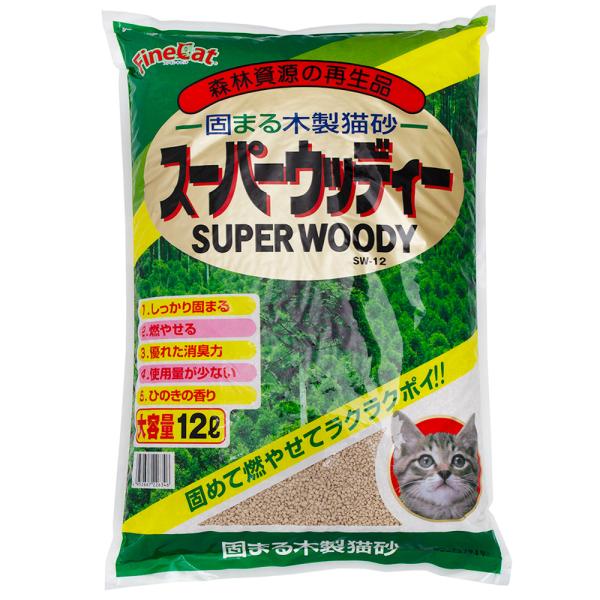 猫砂　常陸化工　固まる木製猫砂　スーパーウッディー　１２Ｌ　固まる　燃やせる　お一人様４点限り