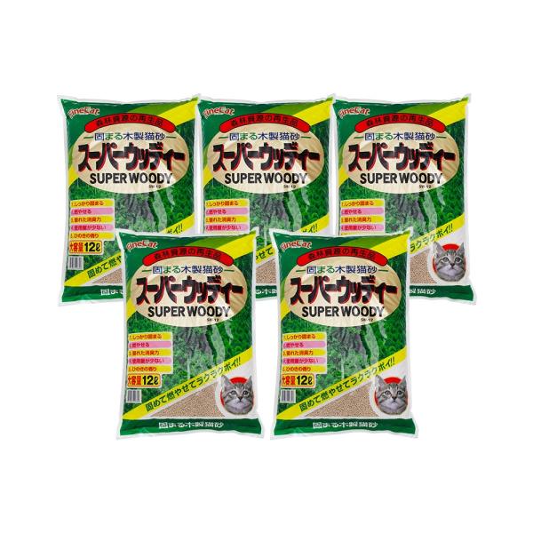 猫砂　常陸化工　固まる木製猫砂　スーパーウッディ　１２Ｌ×５袋　固まる　燃やせる　お一人様１点限り