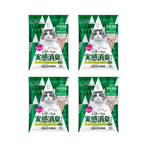 猫砂　エステーペット　実感消臭チップ　猫用システムトイレ　４Ｌ×４袋