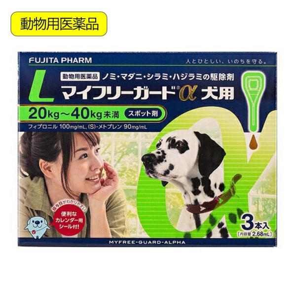 メーカー：ささえあ製薬? 動物用医薬品　マイフリーガードα　犬用　L　20〜40kg未満　3本入　4987765161572　20230330　y23m03　Y.K.　犬　いぬ　いぬ用　ドッグ　dog　ノミダニ　ノミ　ダニ　マダニ　ハジラミ...