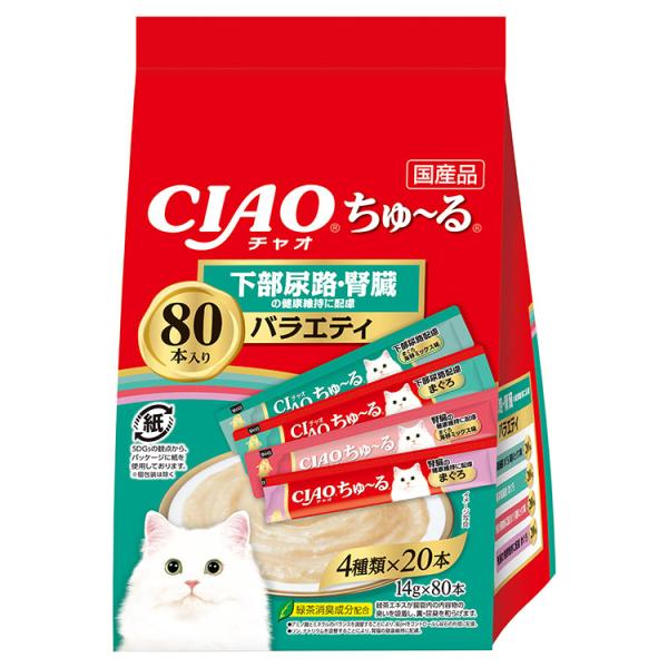 他サイト： いなば　ＣＩＡＯ　ちゅ〜る　下部尿路・腎臓の健康維持に配慮バラエティ　１４ｇ×８０本　ちゅーる　チュール　猫の商品画像