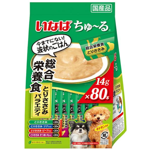 他サイト： いなば　ちゅ〜る　総合栄養食　とりささみバラエティ　１４ｇ×８０本　ちゅーる　チュールの商品画像