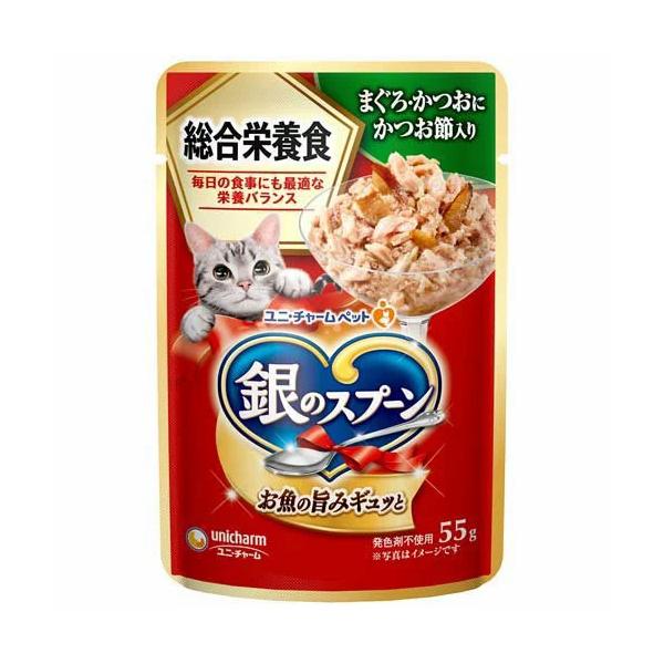 （まとめ買い）ユニ・チャーム 銀のスプーンパウチ 総合栄養食 まぐろ・かつおにかつお節入り 55g 猫用フード 【×32】 銀のスプーンパウチまぐろ・かつおにかつお節入り60g×4｜ユニ ... 