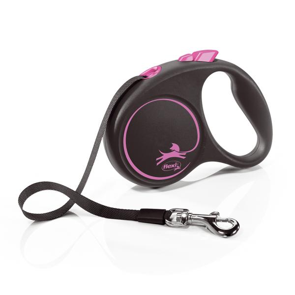 メーカー：ライトハウス メーカー画像　フレキシリード　ブラックデザイン　テープ　5m　S　ピンク　4562312015982　20240311　y24m03　Y.K.　犬　いぬ　犬用　いぬ用　ドッグ　dog　犬用品　用品　リード　引き紐　引...