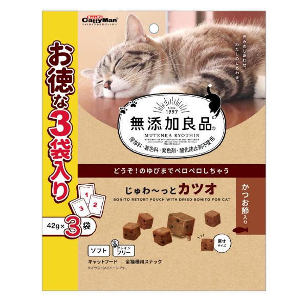 猫　おやつ　無添加良品　じゅわ〜っとカツオ　かつお節入り　４２ｇ×３袋
